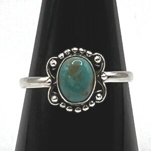 Sterling Silver Turquoise Oval Gemstone Ring Stacking Band Size 9